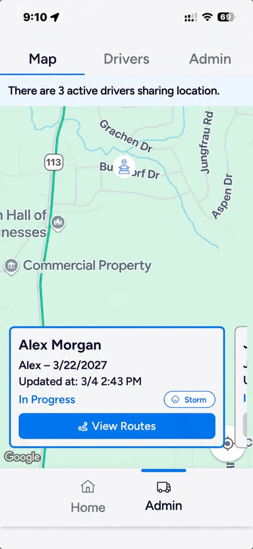 Plowdesk live driver map on mobile