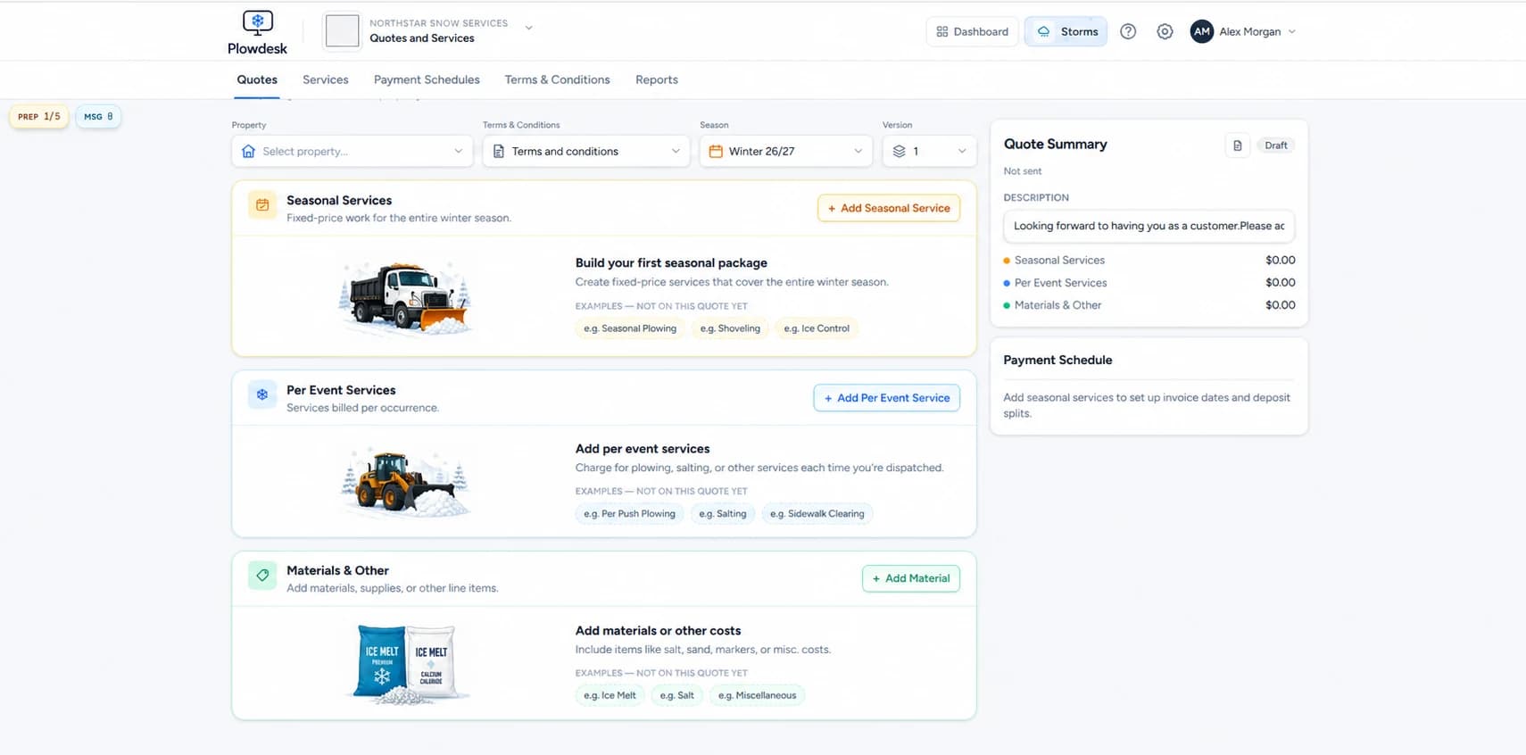 Plowdesk quoting and services workspace